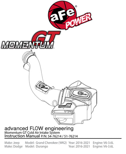 aFe Momentum GT Pro DRY S Cold Air Intake System | Jeep Grand Cherokee V6-3.6L (16-17) (51-76214)