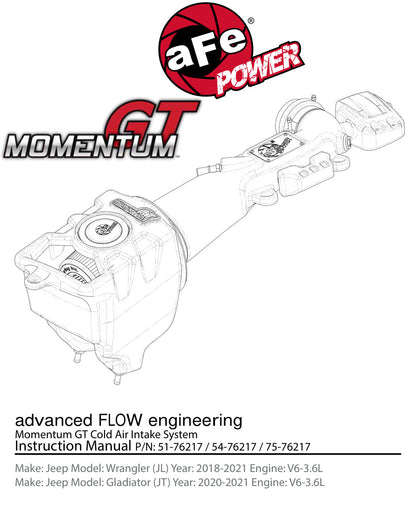 aFe Momentum GT Pro DRY S Cold Air Intake System | Jeep Wrangler (JL) V6 3.6L (18+) (51-76217)