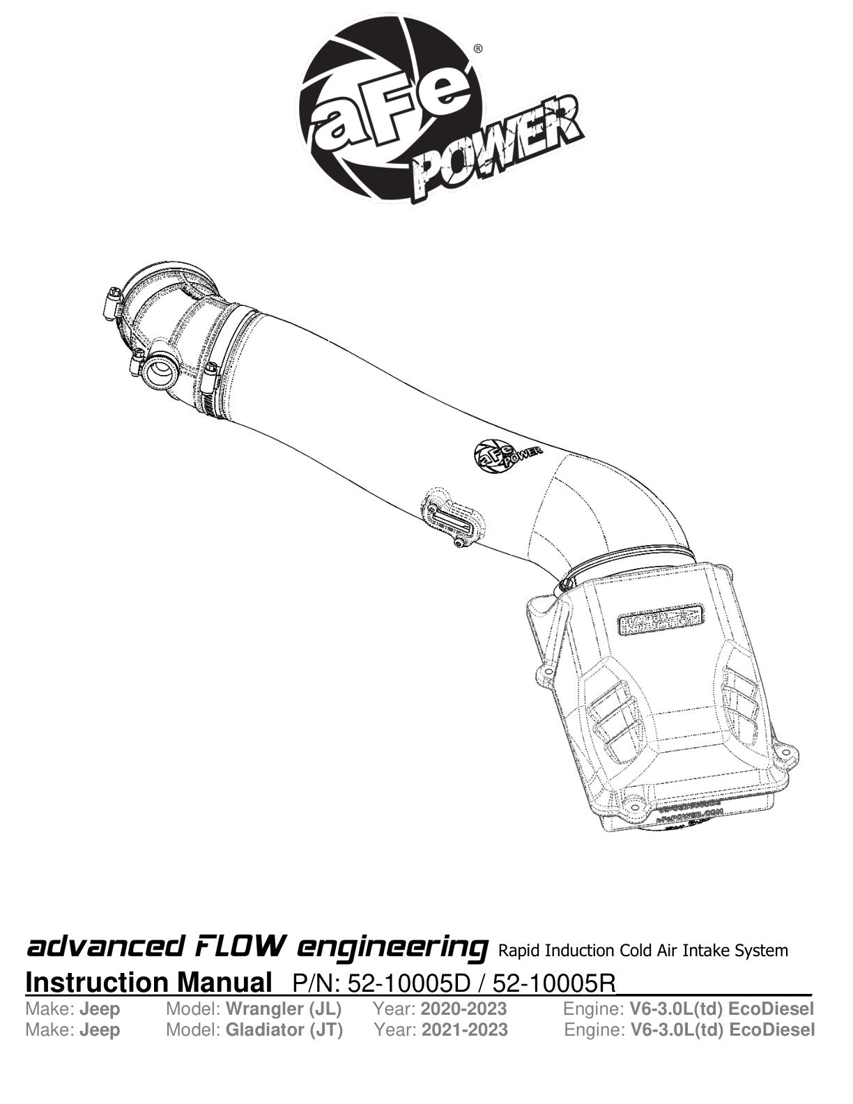 aFe Rapid Induction Cold Air Intake w/ Pro DRY-S Filter | Jeep Wrangler V6 3.0L 20-21 (52-10005D)