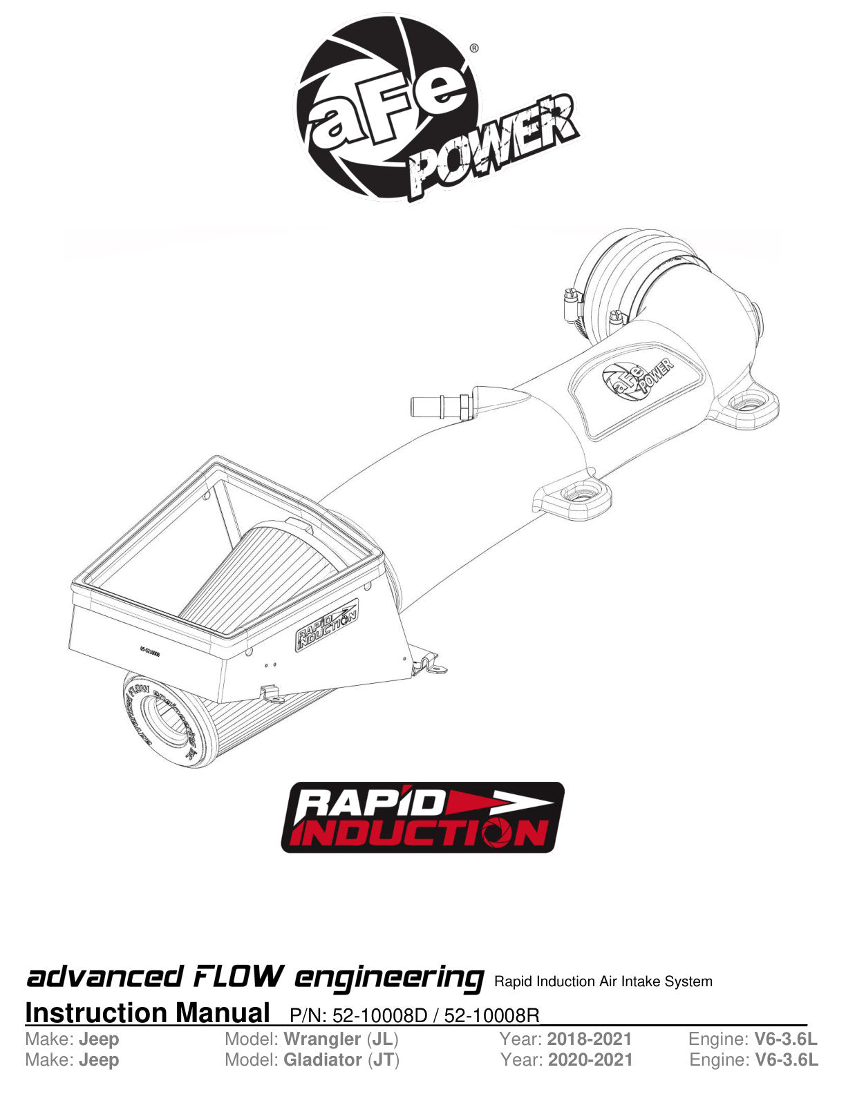 aFe Rapid Induction Pro 5R Cold Air Intake | Jeep Wrangler JL/Gladiator JT (18-21) 3.6L (52-10008R)
