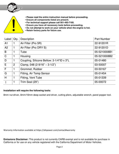 aFe Rapid Induction Pro 5R Cold Air Intake | Jeep Wrangler JL/Gladiator JT (18-21) 3.6L (52-10008R)