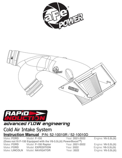 aFe Rapid Induction Cold Air Intake w/ Pro DRY S Filter | Ford F-150 V6 3.5L (21+) (52-10010D)