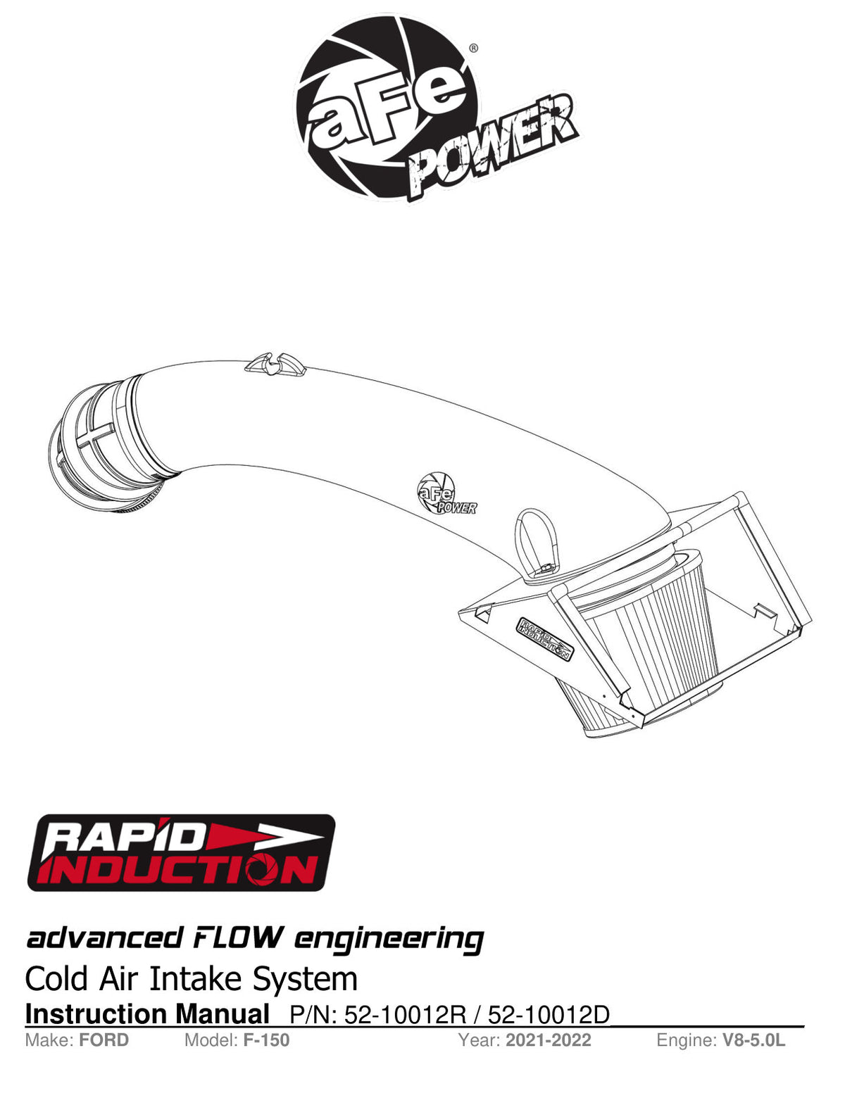 aFe Rapid Induction Pro DRY S Cold Air Intake | Ford F-150 V8-5.0L (21+) (52-10012D)