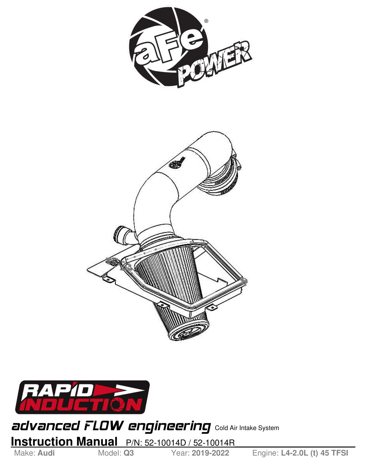 aFe Rapid Induction Pro 5R Cold Air Intake System | Audi Q3 18-26 (45TFSI) (52-10014R)