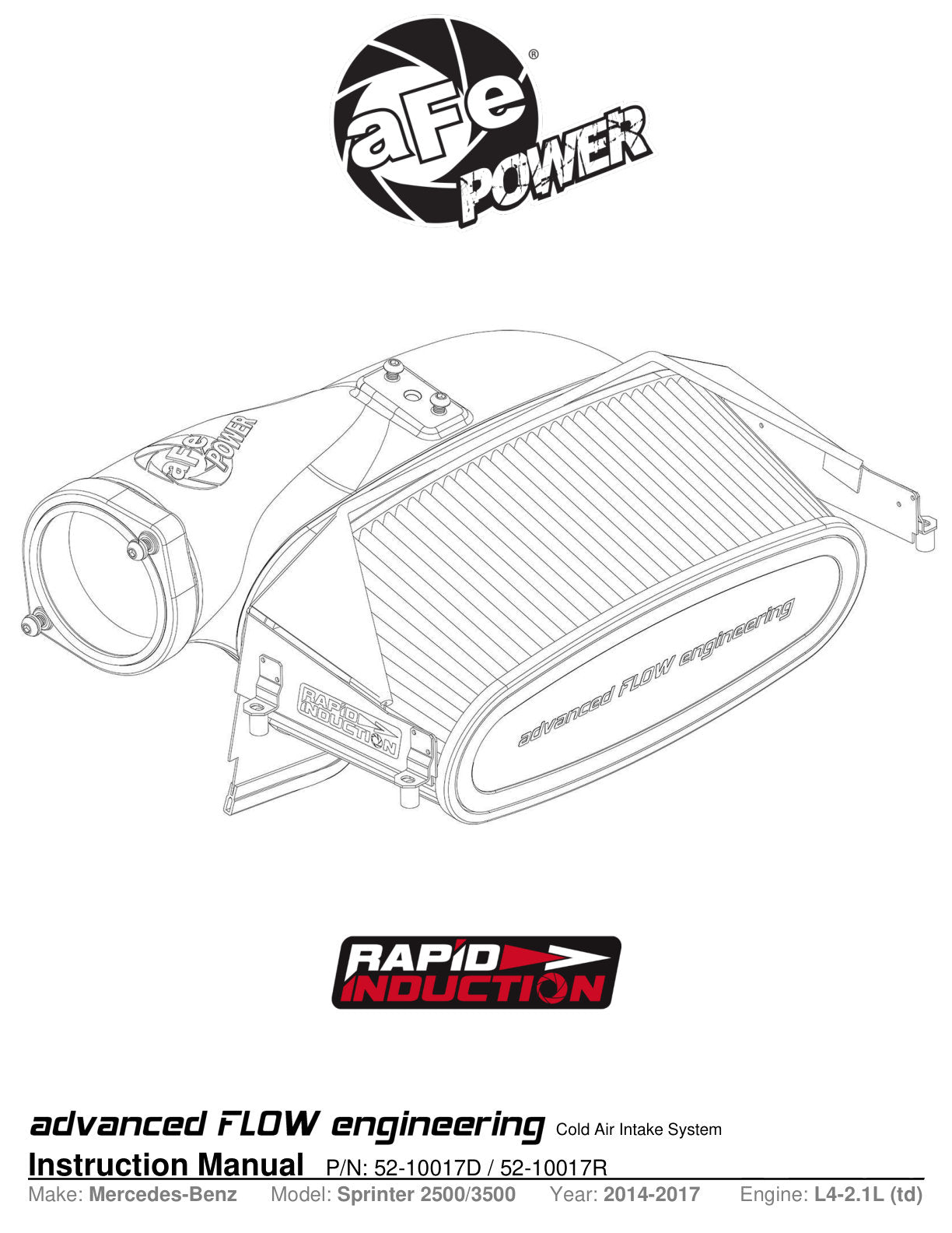 aFe 52-10017D Cold Air Intake System | Mercedes-Benz Sprinter 2500/3500 (06-18) (52-10017D)