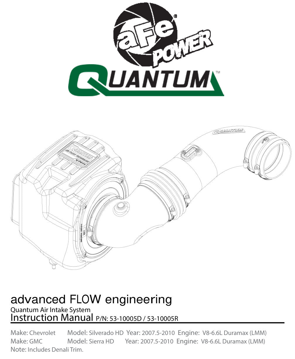 aFe Quantum Pro DRY S Cold Air Intake | GM/Chevy Duramax V8-6.6L LMM (08-10) (53-10005D)