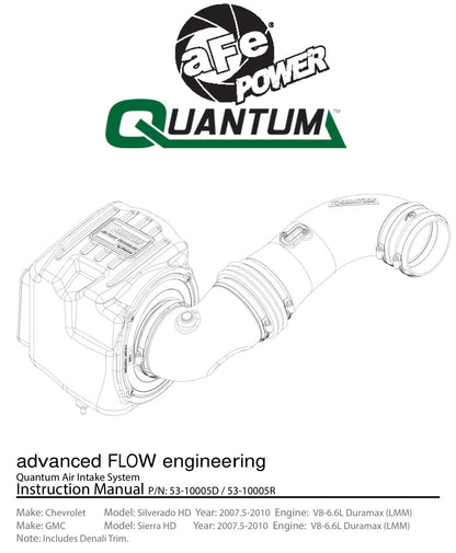aFe Quantum Pro DRY S Cold Air Intake | GM/Chevy Duramax V8-6.6L LMM (08-10) (53-10005D)