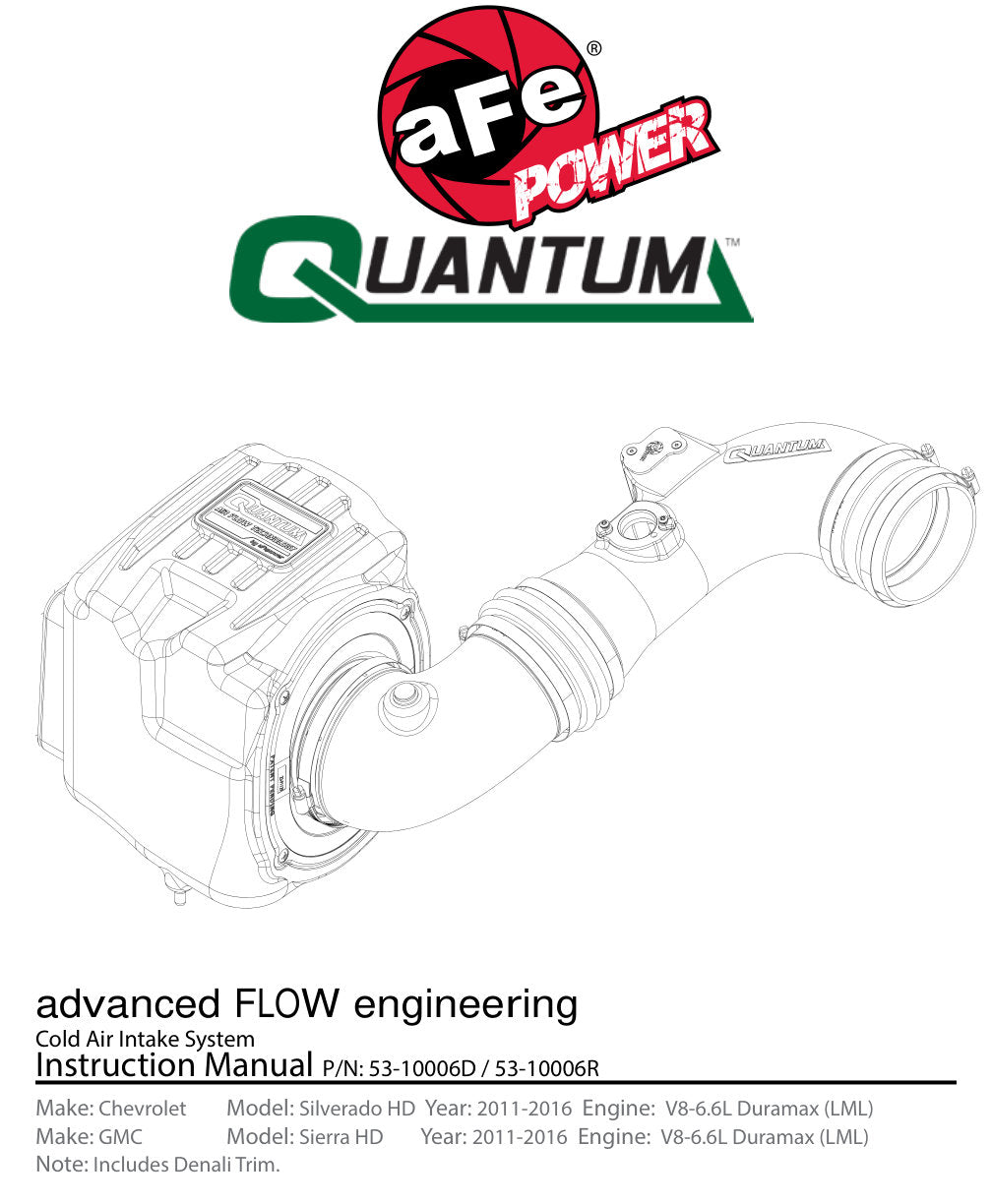 aFe Quantum Pro DRY S Cold Air Intake | GM/Chevy Duramax V8 6.6L LML (11-16) (53-10006D)