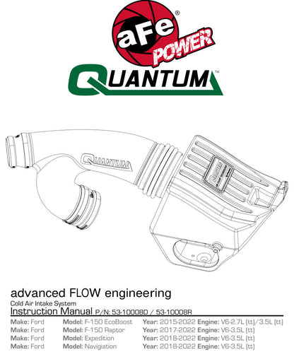 aFe Quantum Pro DRY S Cold Air Intake | Ford F150 EcoBoost V6 3.5L/2.7L (15-18) (53-10008D)
