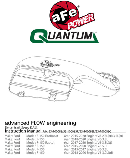 aFe Quantum Cold Air Intake Scoop | Ford F150 EcoBoost V6 3.5L/2.7L (15-18) (53-10008S)