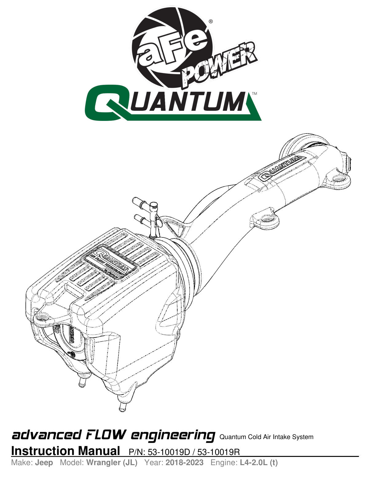 aFe Quantum Pro DRY S Cold Air Intake System | Jeep Wrangler JL L4-2.0L (18-20) (53-10019D)