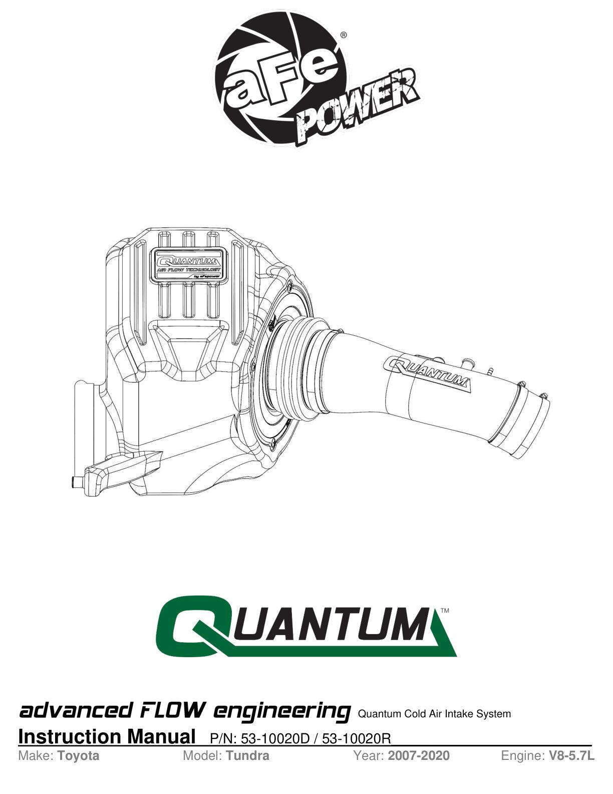 aFe Quantum Pro DRY S Cold Air Intake | Toyota Tundra (07-22) (53-10020D)