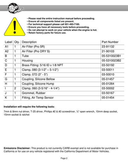 aFe QUANTUM CAI w/ Pro-Dry S | Ford Transit 15-26 (15-26) (53-10023D)