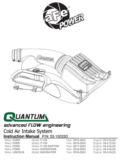 aFe Quantum Cold Air Intake w/ Pro DRY S Filter | Ford F-150 EcoBoost V6 2.7L/3.5L (15-24) (53-10033D)