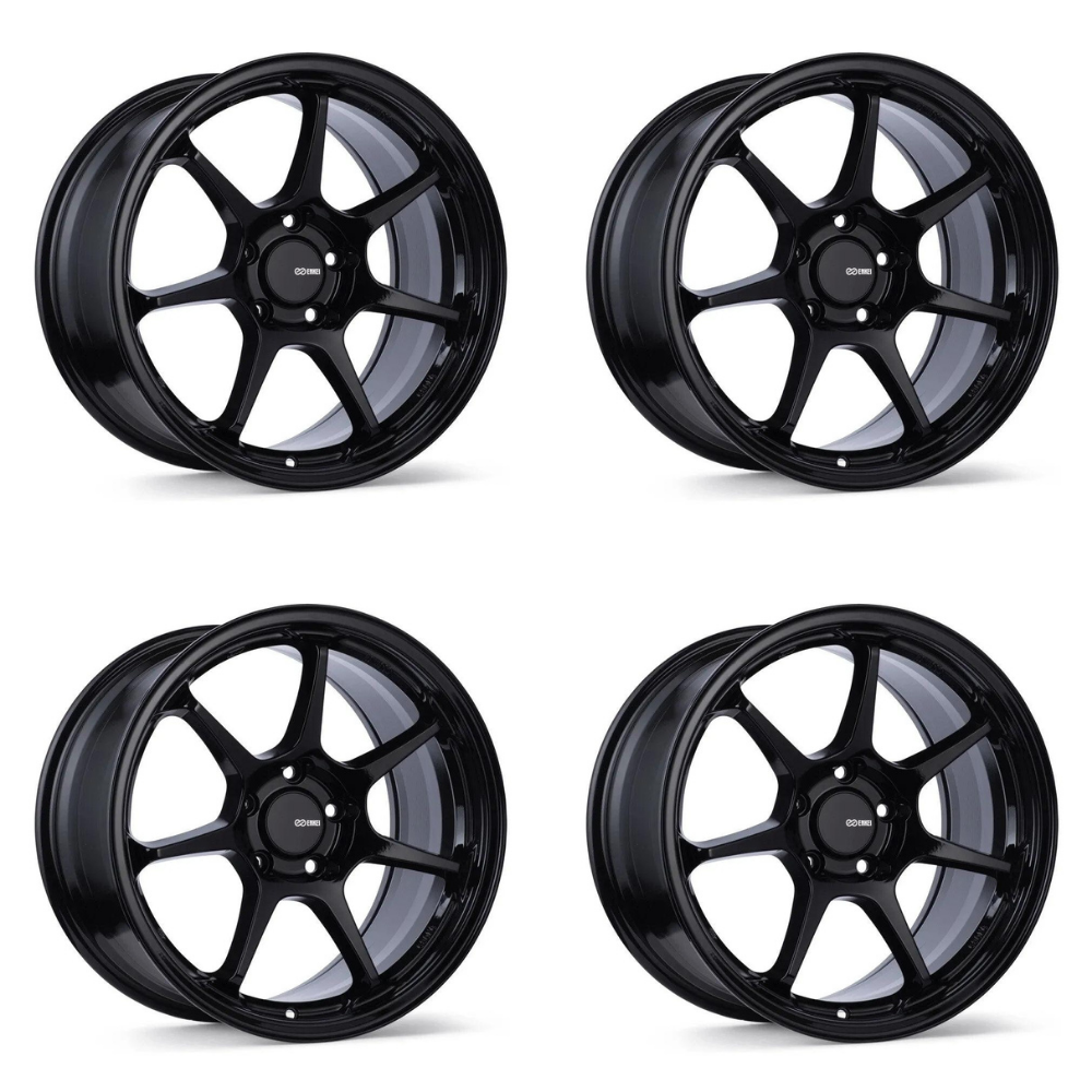 (set of 4) Enkei TS-7 Gloss Black | 18x8.5" +45mm | 5x114.3mm Wheels