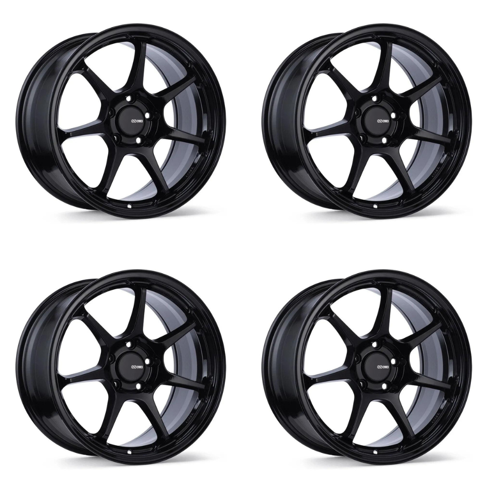 (set of 4) Enkei TS-7 Gloss Black | 18x9.5" +45mm | 5x100mm Wheels