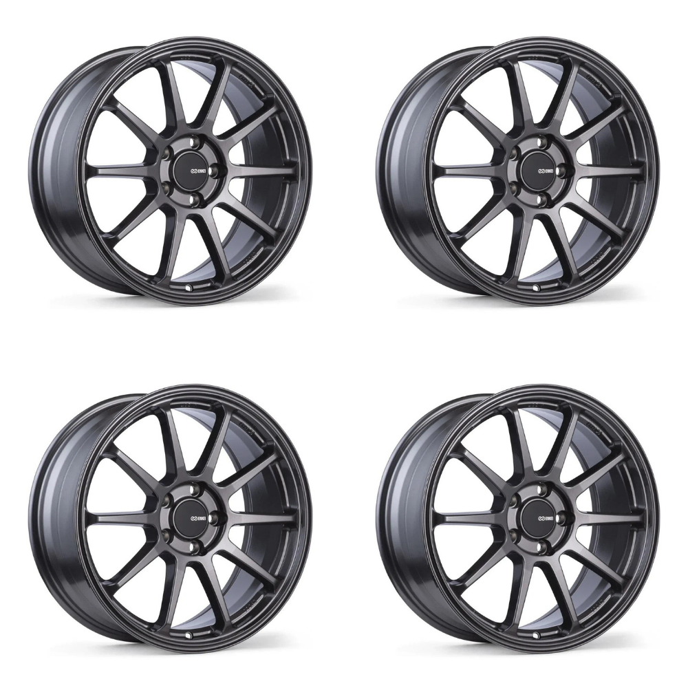(set of 4) Enkei PX-10 Gunmetal | 18x8" +45mm | 5x100mm Wheels