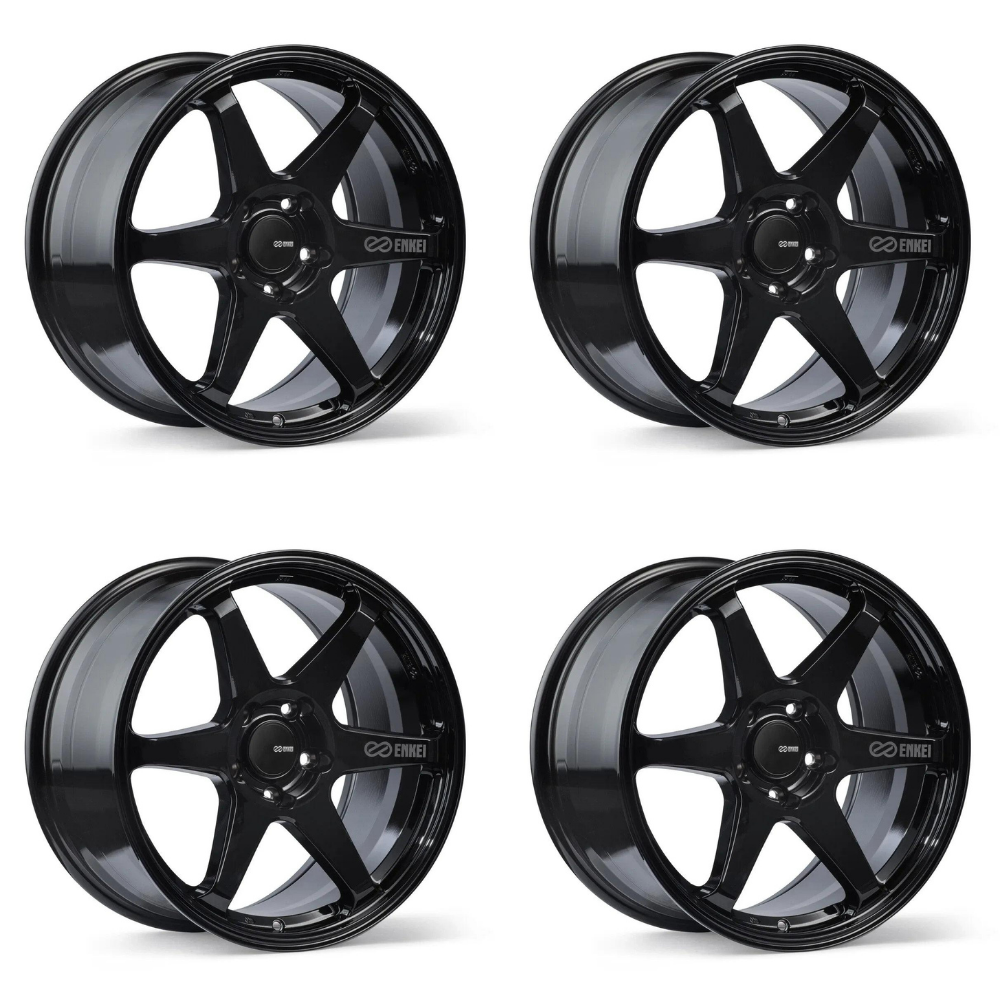 (set of 4) Enkei T6R Gloss Black | 17x8" +45mm | 5x100mm Wheels