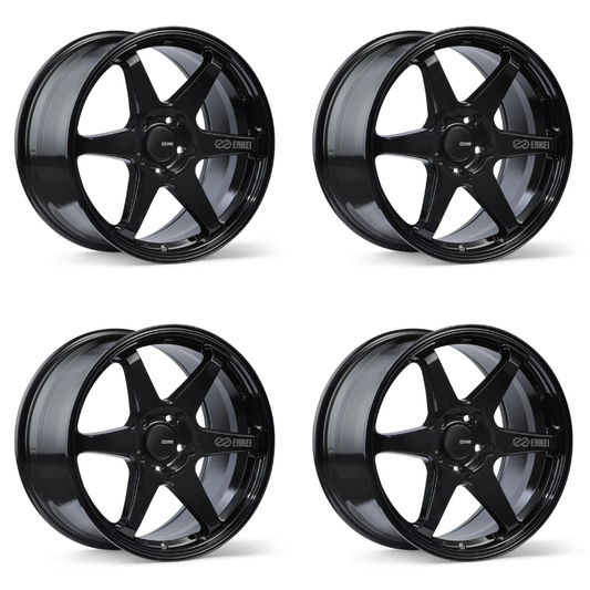 (set of 4) Enkei T6R Gloss Black | 17x8" +45mm | 5x100mm Wheels
