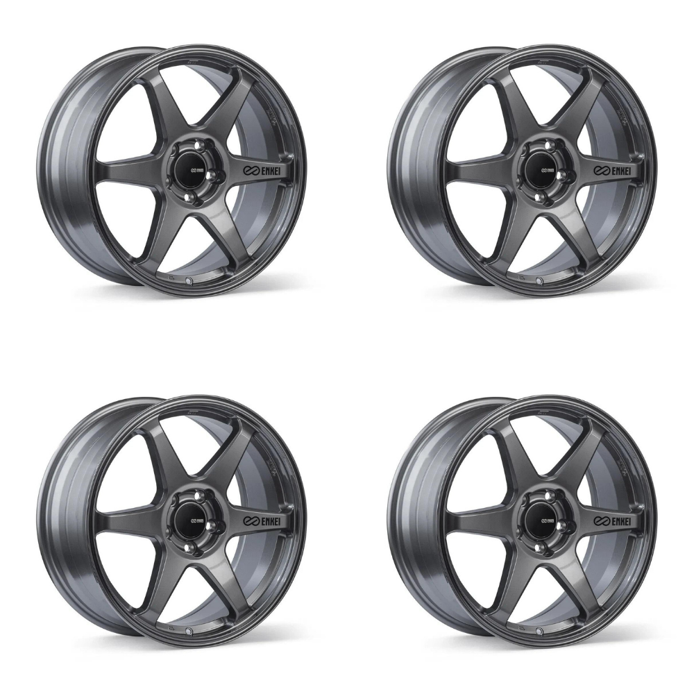 (set of 4) Enkei T6R Gloss Gunmetal | 17x8" +45mm | 5x100mm Wheels