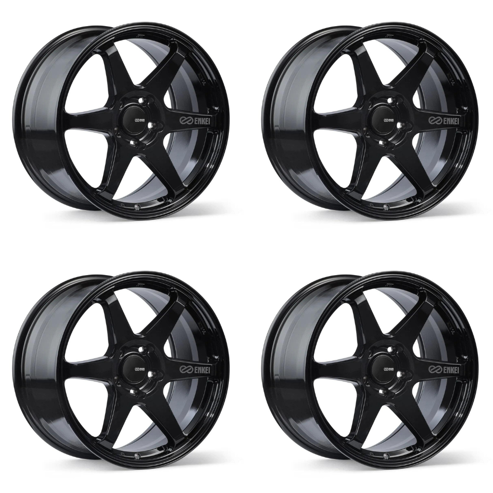 (set of 4) Enkei T6R Gloss Black | 17x9" +45mm | 5x100mm Wheels