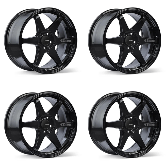 (set of 4) Enkei T6R Gloss Black | 17x9" +45mm | 5x100mm Wheels