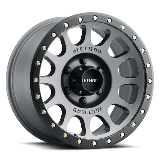 (set of 4) Method MR305 NV Titanium - Matte Black Lip | 18x9" +18mm | 6x5.5in Wheel