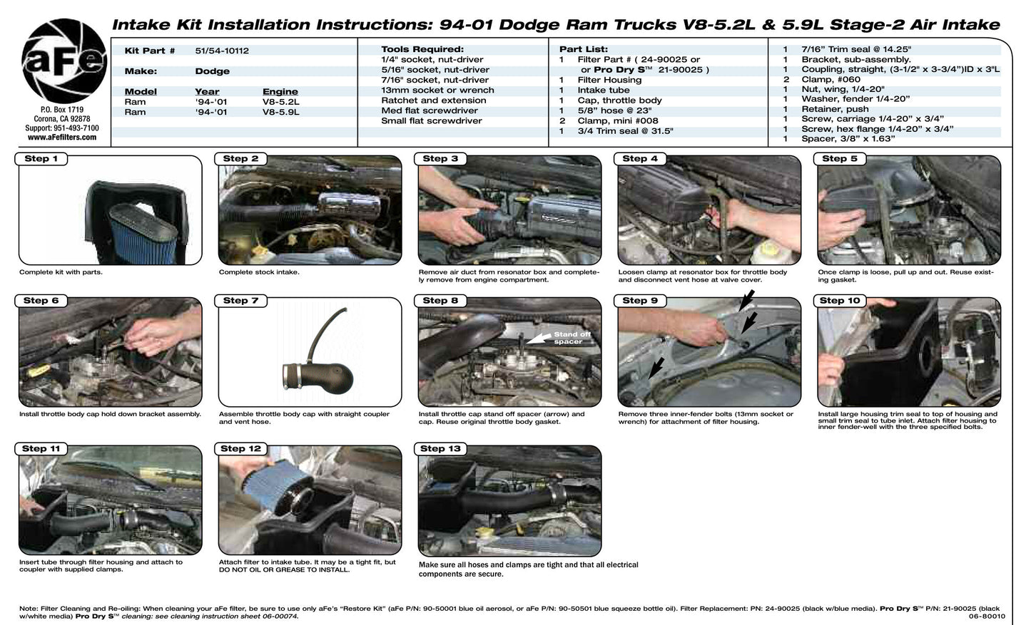 aFe Stage-2 Cold Air Intake w/ Pro 5R | Dodge Ram 94-01 V8 5.2/5.9L (54-10112)
