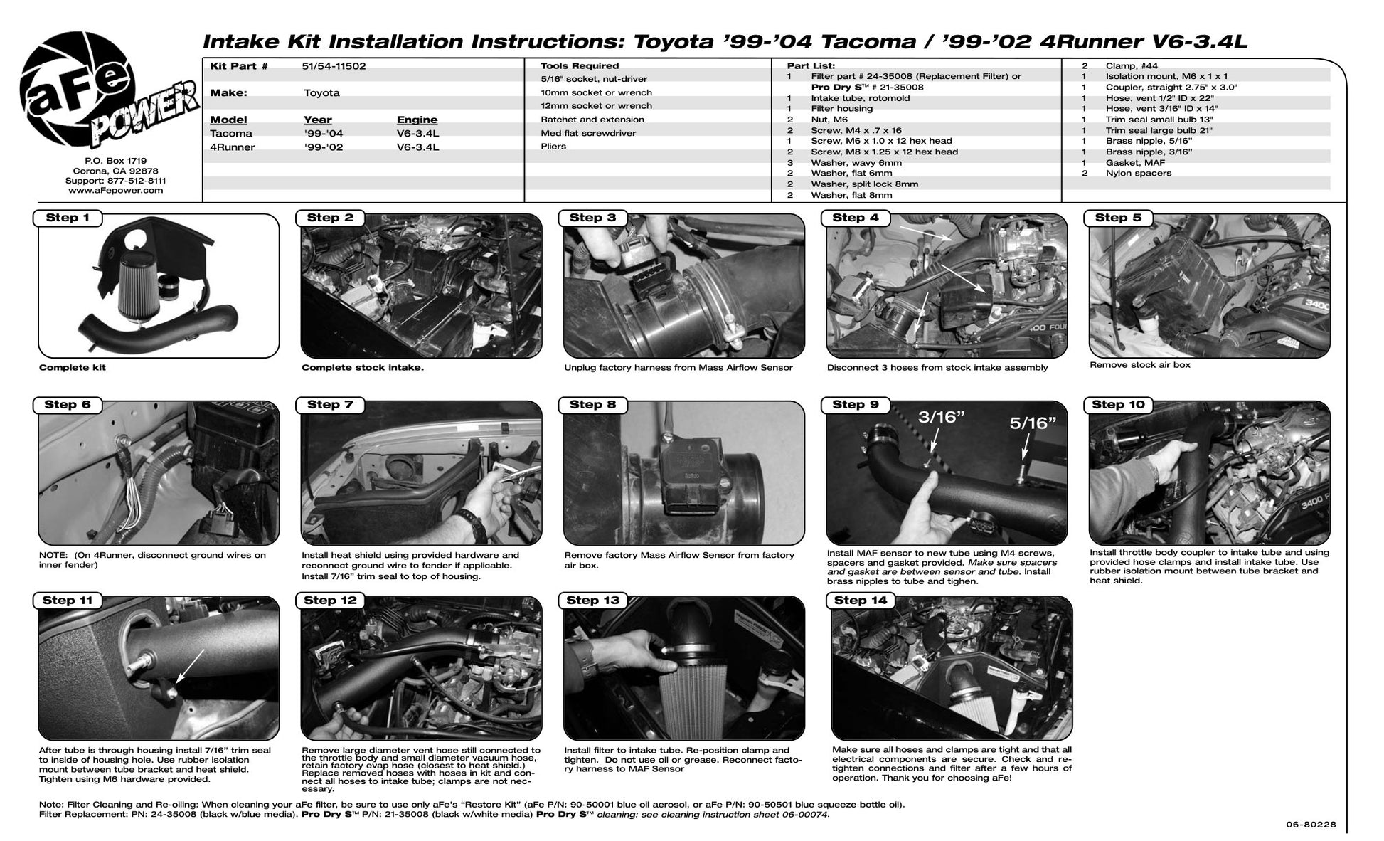 aFe Magnum FORCE Stage-2 Cold Air Intake | Toyota Tacoma/4Runner V6-3.4L (99-04) (54-11502)
