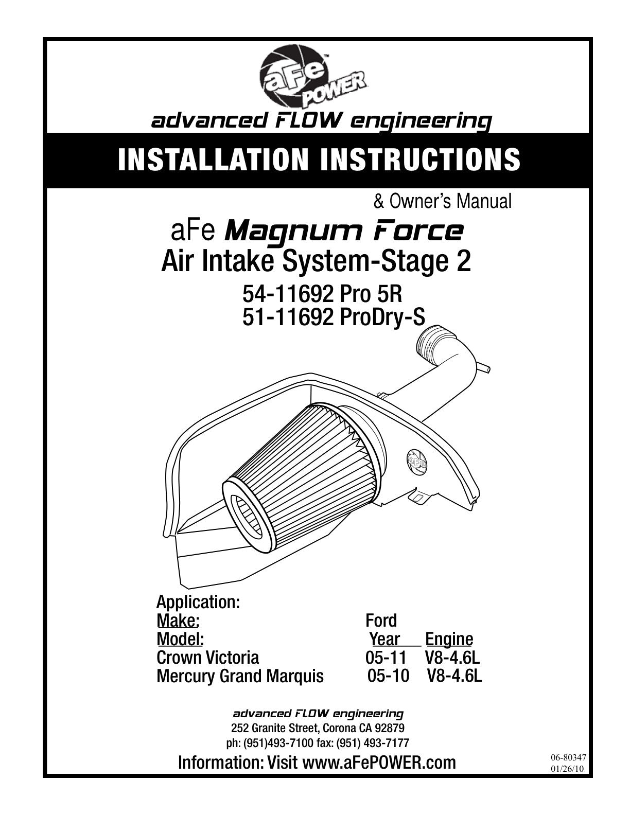 aFe Magnum FORCE Stage-2 Cold Air Intake | Ford Crown Victoria (05-10) V8-4.6L (54-11692)