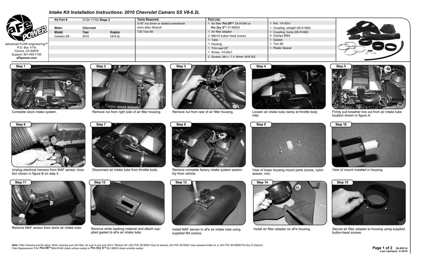 aFe MagnumFORCE Stage-2 P5R Intake | Chevrolet Camaro (10-11) V8 6.2L (54-11762)