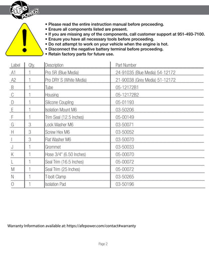 aFe Magnum FORCE Stage-2 CAI | Dodge Challenger/Charger/Chrysler 300 6.4L (11-12) (54-12172)