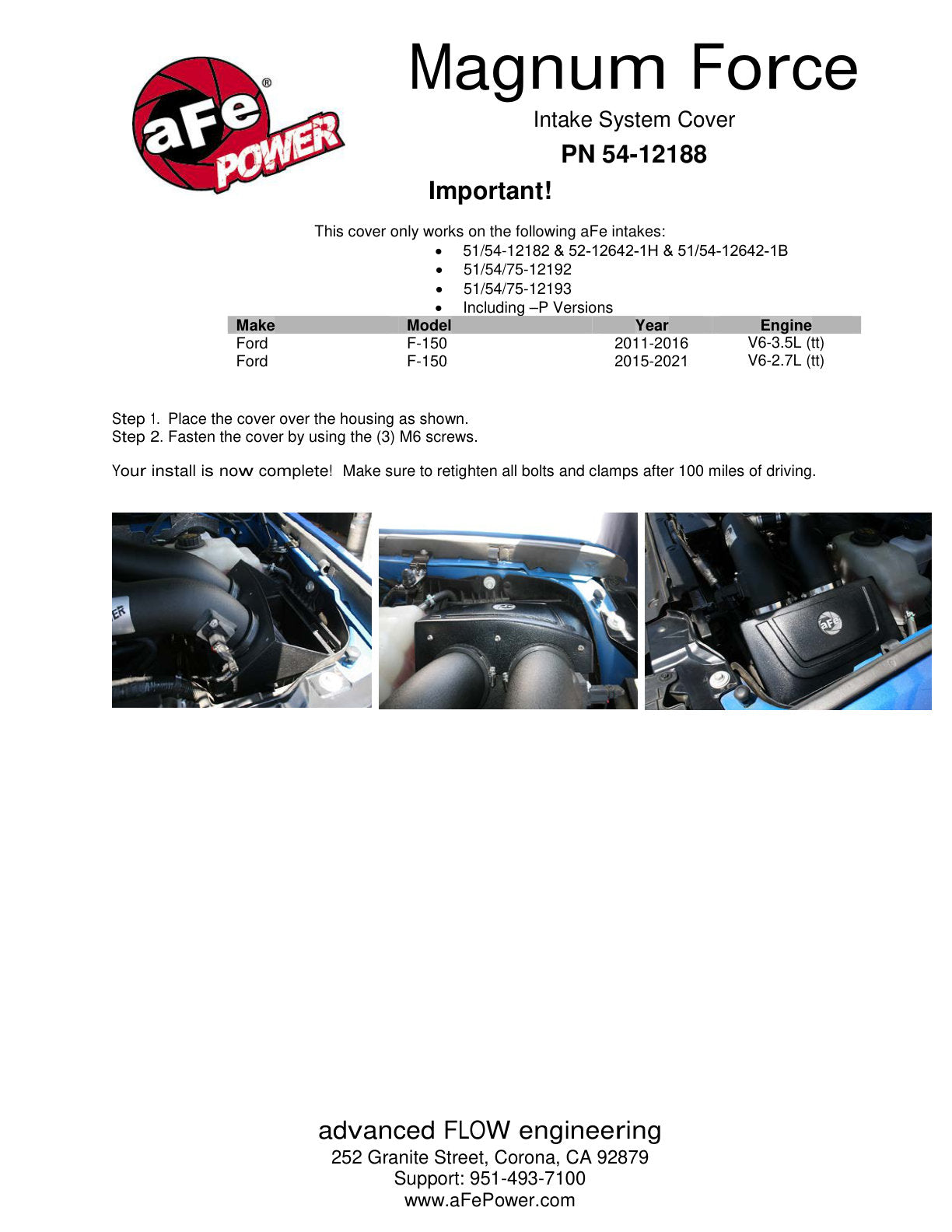 aFe MagnumFORCE Stage-2 Intake Cover | Ford F-150 EcoBoost V6-3.5L (11-13) (54-12188)