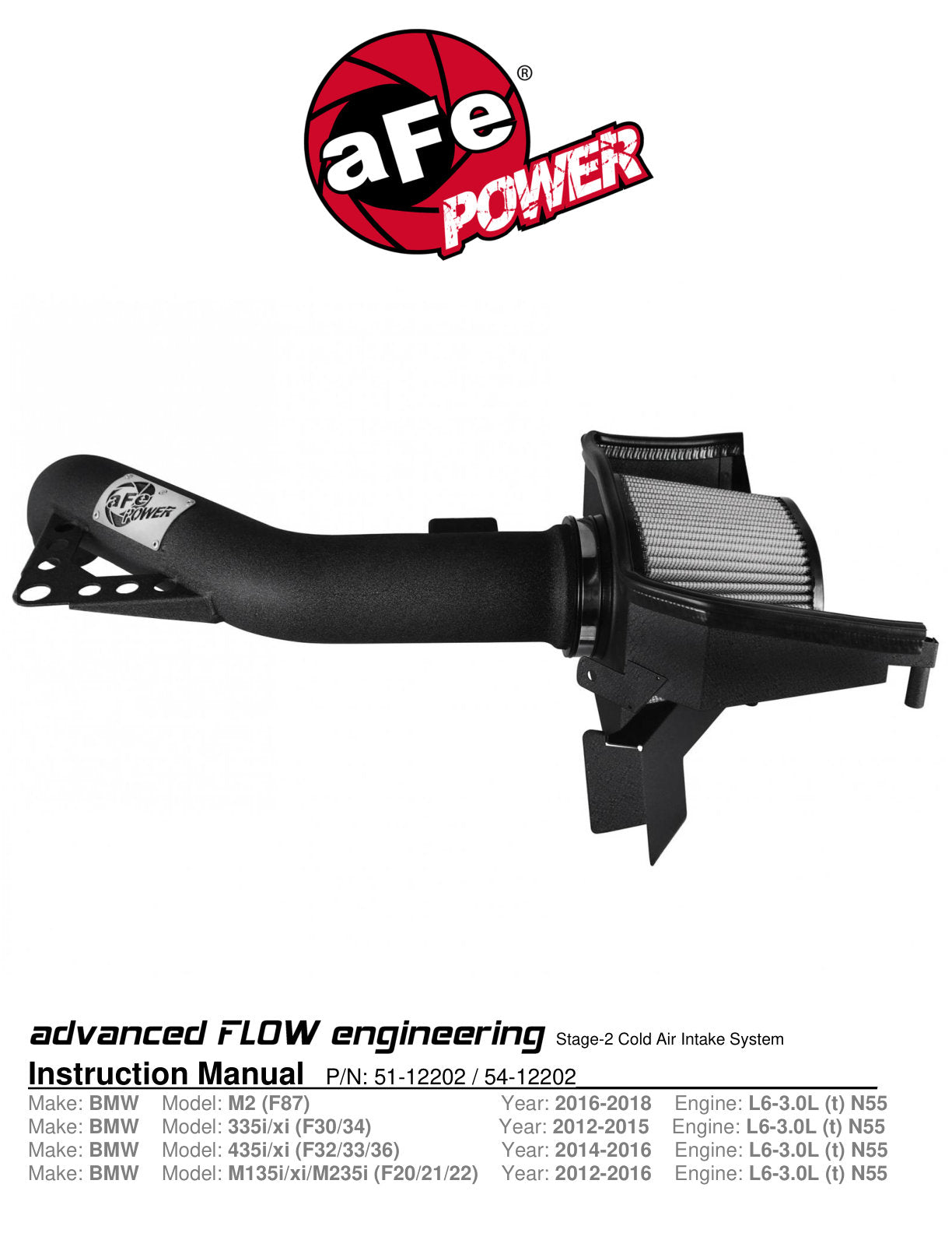 aFe MagnumFORCE Stage-2 Pro 5R Intake | BMW 335i (F30) L6 3.0L (12-15) (54-12202)