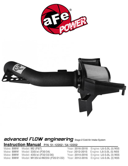 aFe MagnumFORCE Stage-2 Pro 5R Intake | BMW 335i (F30) L6 3.0L (12-15) (54-12202)