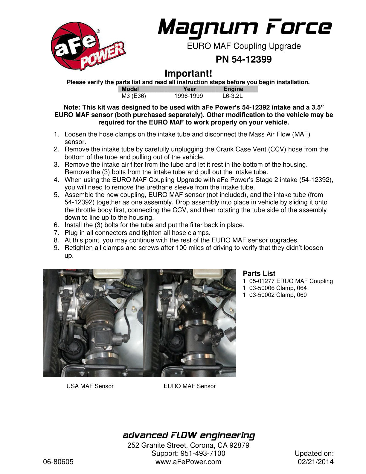 aFe Euro MAF Intake Tube Upgrade | BMW M3 3.2L (96-99) (54-12399)