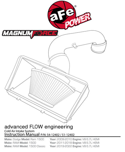 aFe Magnum FORCE Stage-2 CAI w/ Pro 5R Filter Dodge Ram 09-24 (54-12402)