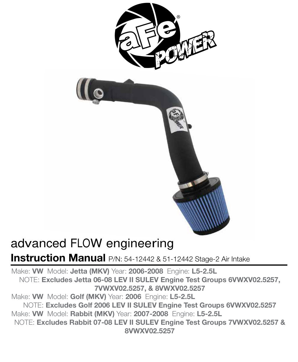 aFe Magnum FORCE Stage-2 Cold Air Intake F&R | VW Jetta/Golf/Rabbit MKV 2.5L (06-08) (54-12442)