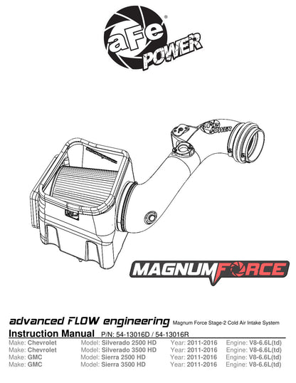 aFe 6.6L V8 MagnumFORCE Stage-2 Pro DRY S Intake | GM Silverado/Sierra 2500/3500HD (54-13016D)