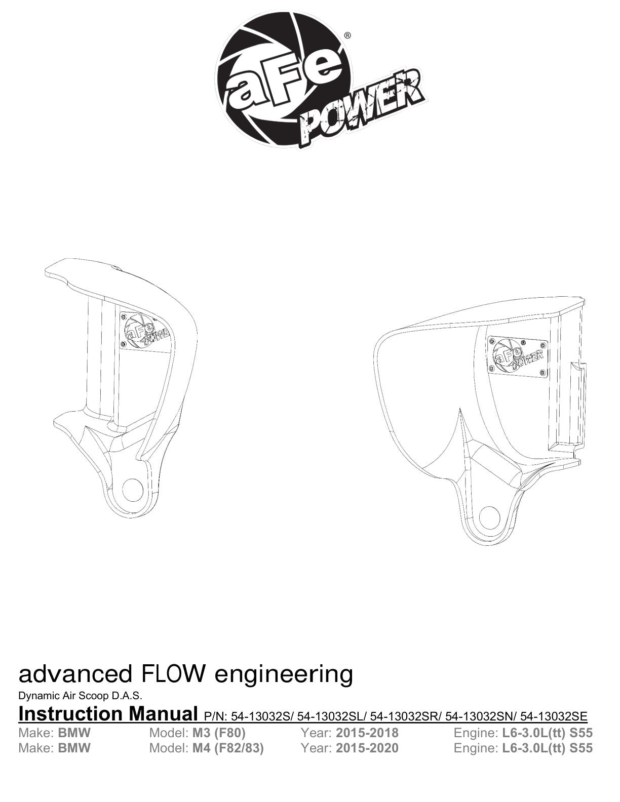 aFe Magnum FORCE Dynamic Air Scoop | BMW M3/ M4 (15-20) (54-13032SN)