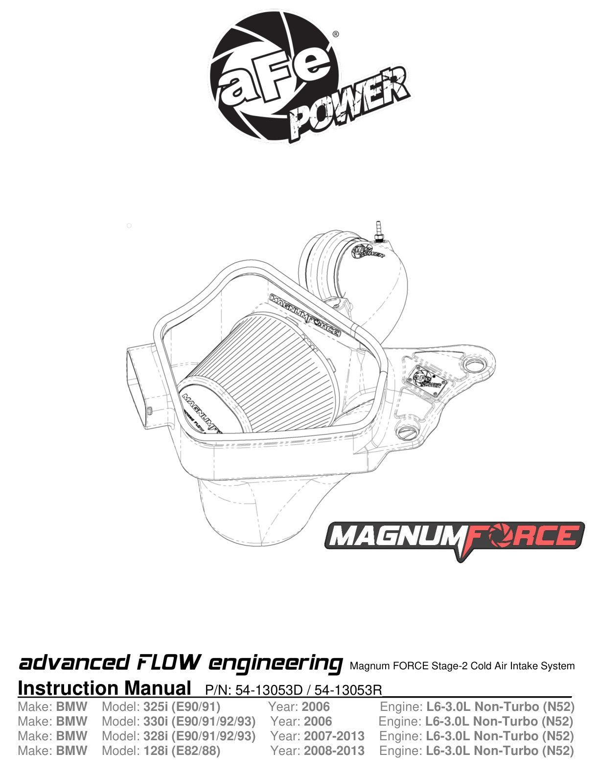 aFe POWER Magnum FORCE Stage-2 Pro 5R Cold Air Intake | BMW 3 Series L6-3.0L (06-13) (54-13053R)