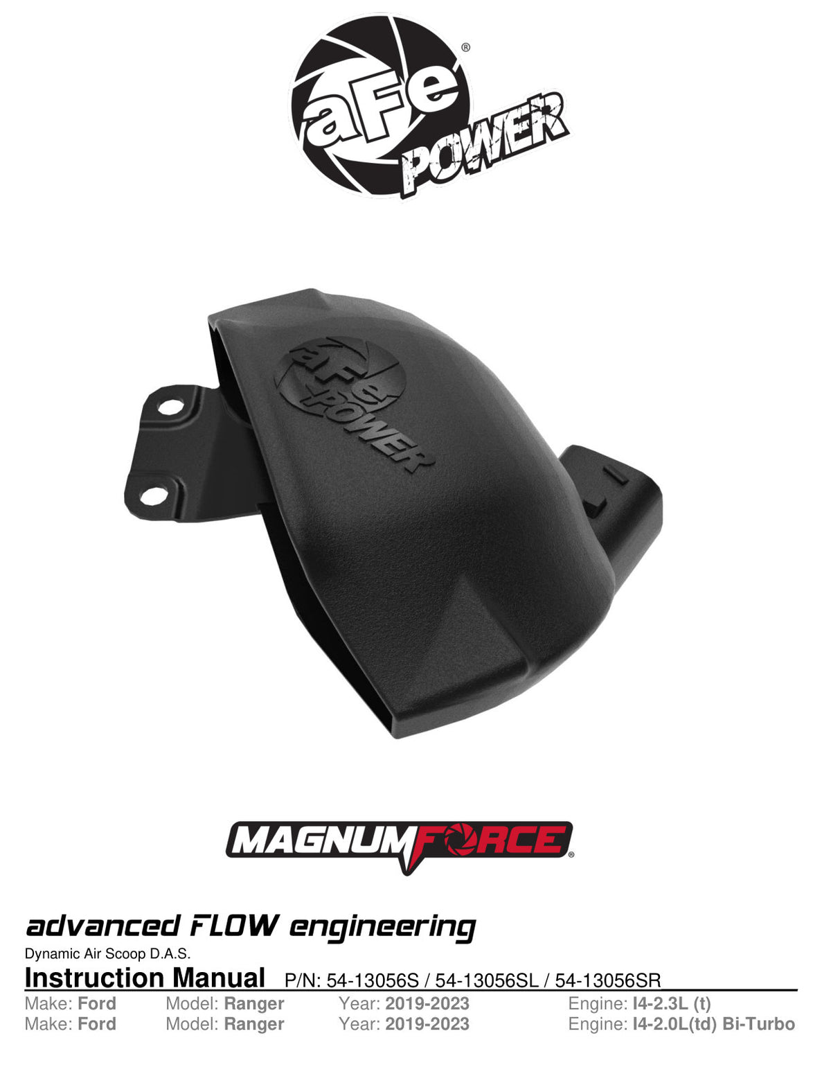 aFe Magnum FORCE Cold Air Intake Scoop | Ford Ranger 2.3L (19-20) (54-13056SR)