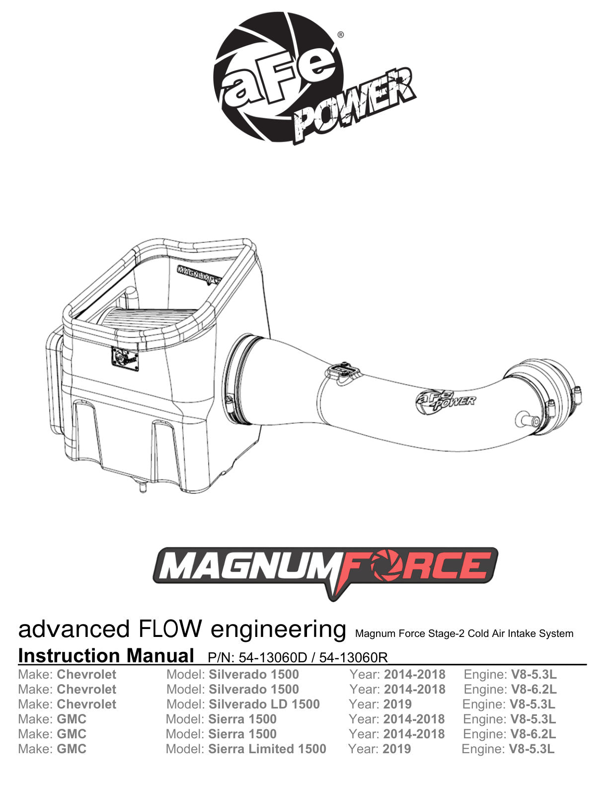 aFe MagnumFORCE Intake Stage-2 Pro 5R | GM Silverado/Sierra 1500 V8-5.3/6.2L (54-13060R)