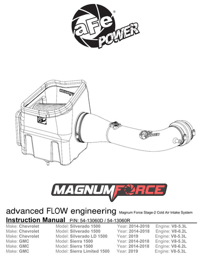 aFe MagnumFORCE Intake Stage-2 Pro 5R | GM Silverado/Sierra 1500 V8-5.3/6.2L (54-13060R)