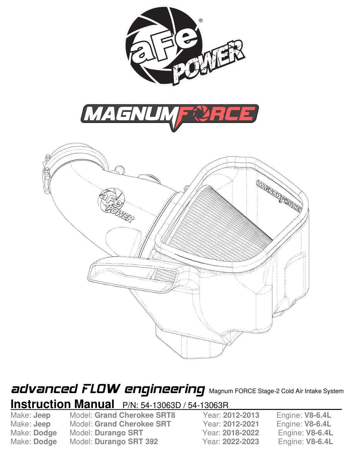aFe MagnumFORCE Stage-2 Pro DRY S Intake | Jeep Grand Cherokee WK2 V8-6.4L (12-21) (54-13063D)