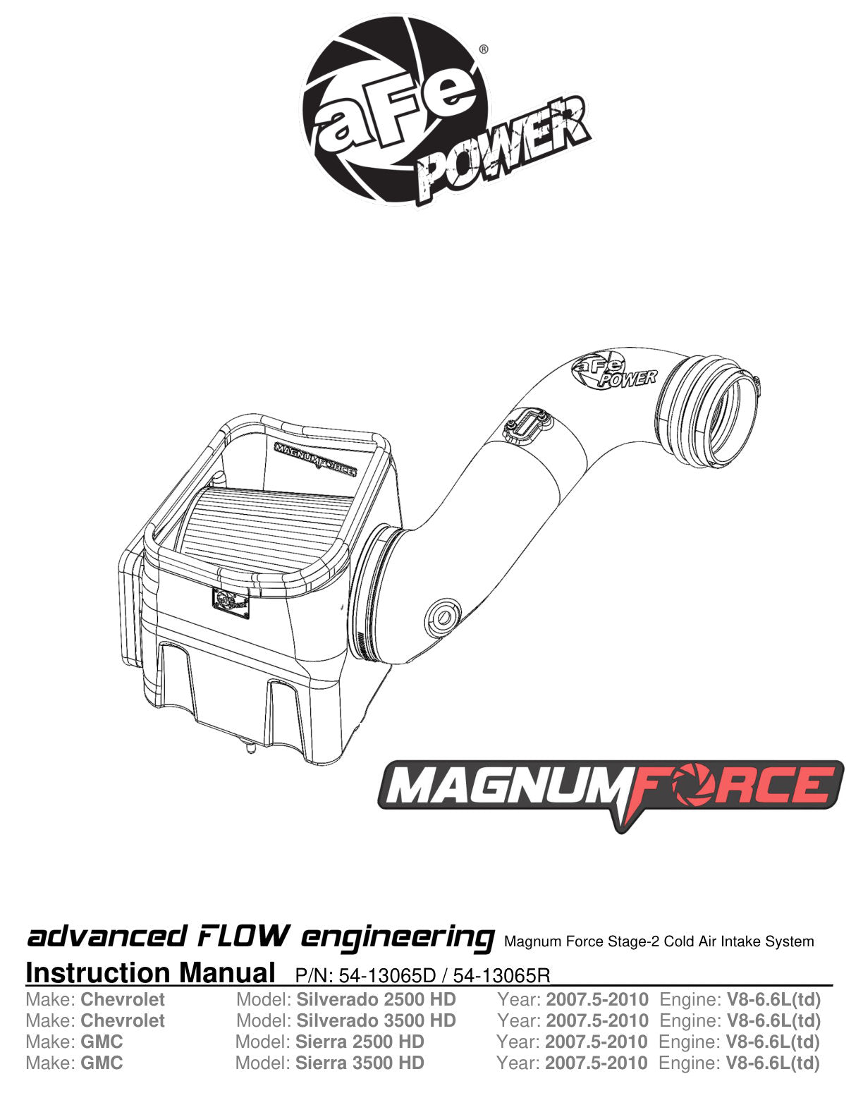 aFe Magnum FORCE Stage-2 Cold Air Intake | Chevy Silverado 2500/3500 HD (07-10) (54-13065R)