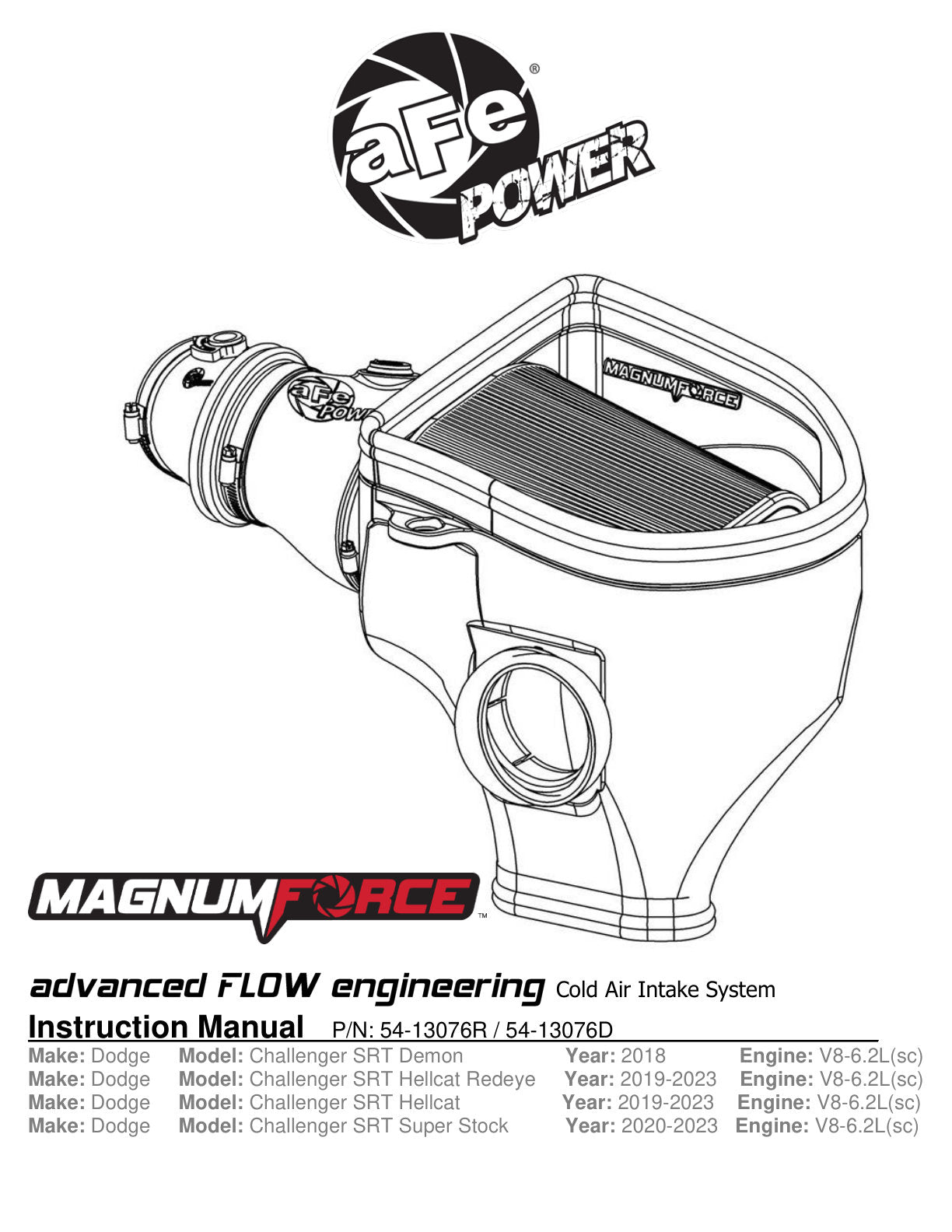 aFe Magnum FORCE Stage2 Cold Air Intake w/Pro 5R | Dodge Challenger Hellcat V8-6.2L (19-23) (54-13076R)