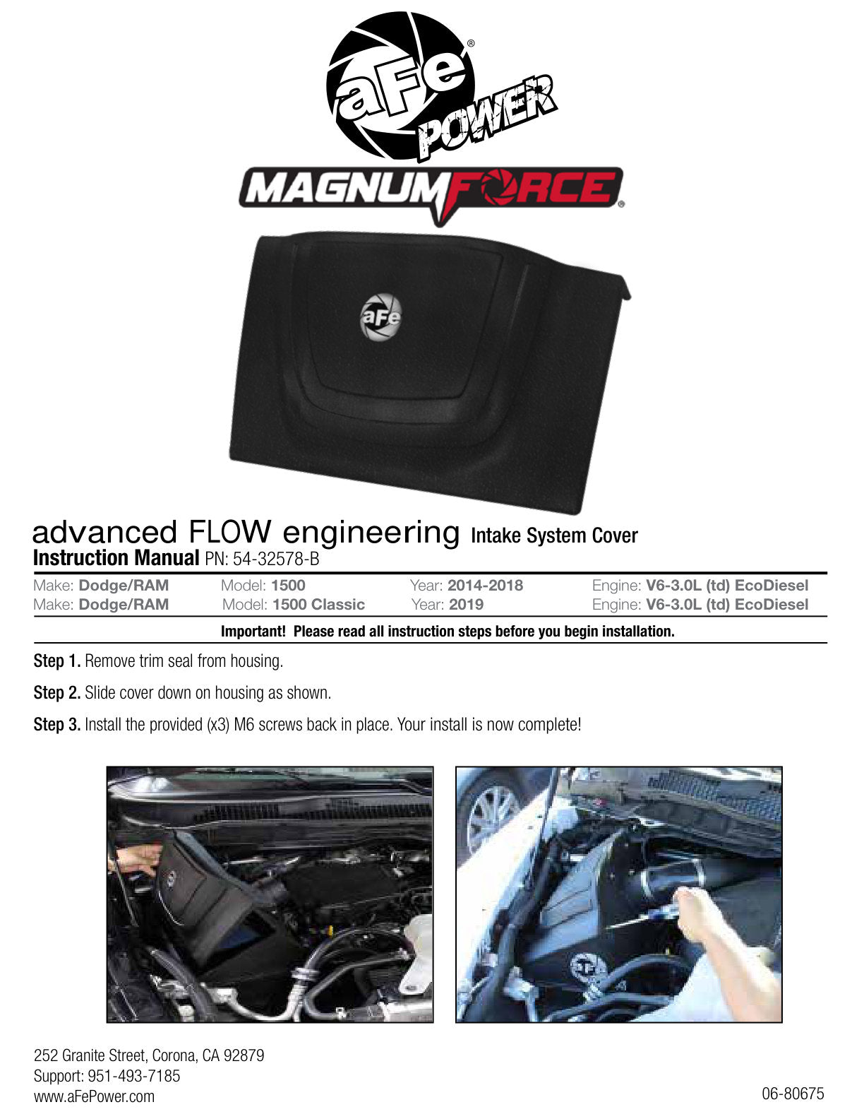 aFe MagnumFORCE Intake Cover Stage-2 | Dodge Ram EcoDiesel (09-18,19-26) (54-32578-B)
