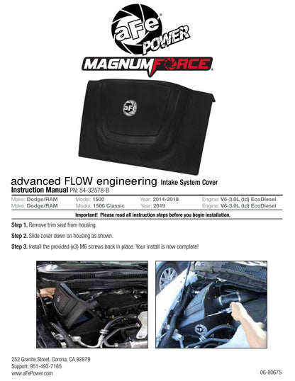 aFe MagnumFORCE Intake Cover Stage-2 | Dodge Ram EcoDiesel (09-18,19-26) (54-32578-B)