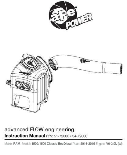 aFe HD AIS PRO 5R Intake | RAM 1500 EcoDiesel V6-3.0L 2014 (54-72006)
